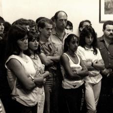 Reunión de consejo académico en el marco de elecciones a decano para la FCE-UNaM, 1986