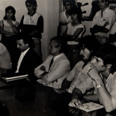 Reunión de consejo académico en el marco de elecciones a decano para la FCE-UNaM, 1986