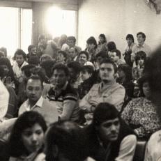 Reunión de consejo académico en el marco de elecciones a decano para la FCE-UNaM, 1986