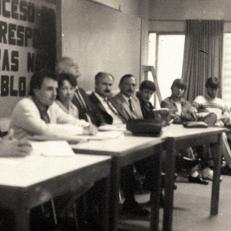 Reunión de consejo académico en el marco de elecciones a decano para la FCE-UNaM, 1986