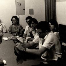 Reunión de consejo académico en el marco de elecciones a decano para la FCE-UNaM, 1986