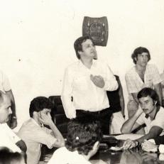 Reunión de consejo académico en el marco de elecciones a decano para la FCE-UNaM, 1986