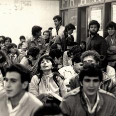 Asamblea general para elección de decano de la FCEQyN de la UNaM, 1986.