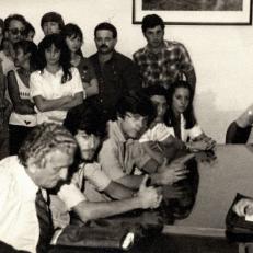 Reunión de consejo académico en el marco de elecciones a decano para la FCE-UNaM, 1986