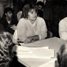 Reunión de consejo académico en el marco de elecciones de decano FCEQyN-UNaM, 1986.