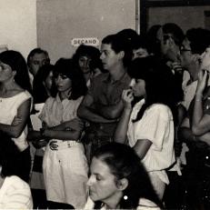 Reunión de consejo académico en el marco de elecciones a decano para la FCE-UNaM, 1986