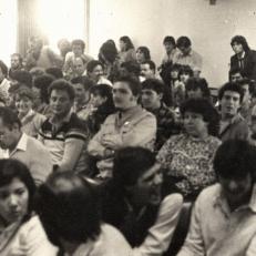 Reunión de consejo académico en el marco de elecciones a decano para la FCE-UNaM, 1986